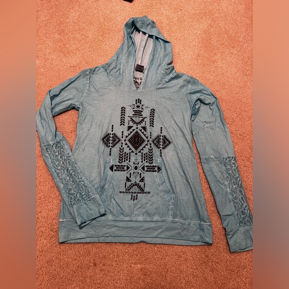Cowgirl legend hooded blue shirt Aztec